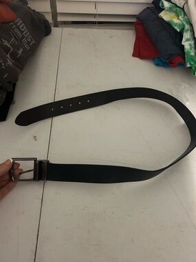 Men's Black Leather Belt with Polished Silver Buckle Grateful Dead l